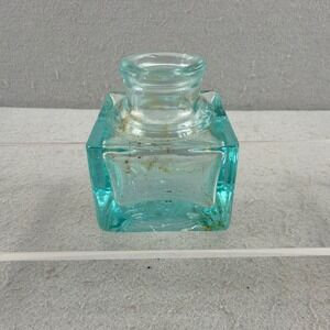Antique L.H. Thomas Co. Chicago Aqua Glass Inkwell Embossed Base Star 1880s